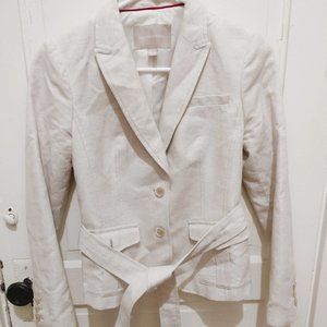 Banana Republic Petite Cream Cotton Linen Belted Blazer